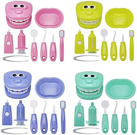 Dental Early Education Brushing Toys, 9Pcs/Set Children Role Play Toys Crocodile Early Education Cartoon Tooth Brushing Model Preschool Education Toy Dentist Game for Kids Classroom Pink