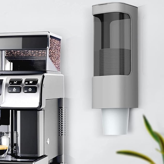 Cup Dispenser, Pull Type Water Cooler Cup Holder Fit 3oz-5oz Disposable Paper Plastic Cups, Wall Mount Bathroom Mouthwash Cups Dispenser with Paste for Home Office Hospital (Grey)