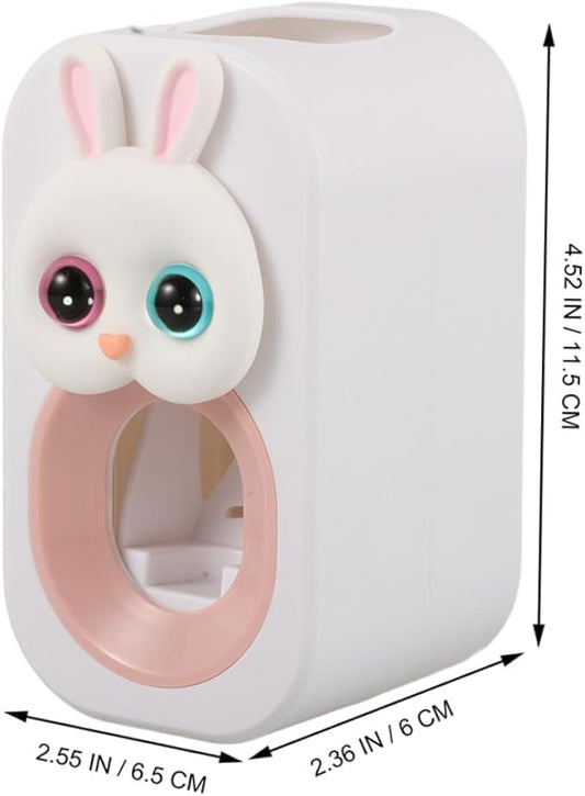 SAFIGLE 2pcs Automatic Toothpaste Pump for Boys and Girls Wall-Mounted Rabbit Dispenser Toothbrush Holder Sturdy Easy to Install Decor