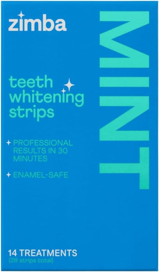 Zimba Mint 2PK Teeth Whitening Strips for Teeth Sensitive, White Strips for Teeth Whitening, Teeth Whitener Stain Remover 28 White Strips Included Per Pack, 28 Day Treatment