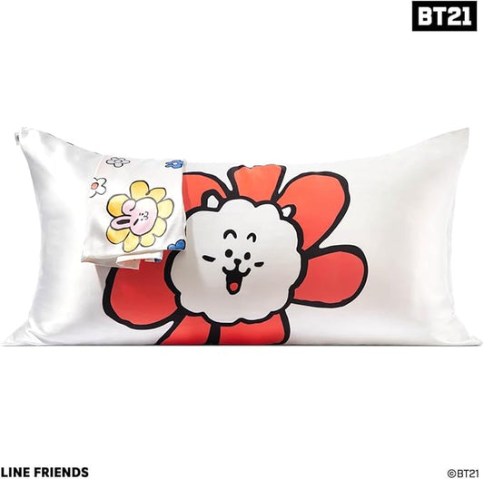 Kitsch x BT21 (RJ) Satin Pillowcase with Zipper for Hair & Skin - Softer Than Silk Pillow Cases, Smooth Cooling Pillow Cover, Wrinkle-Free, Machine Washable, King Size (19x36)