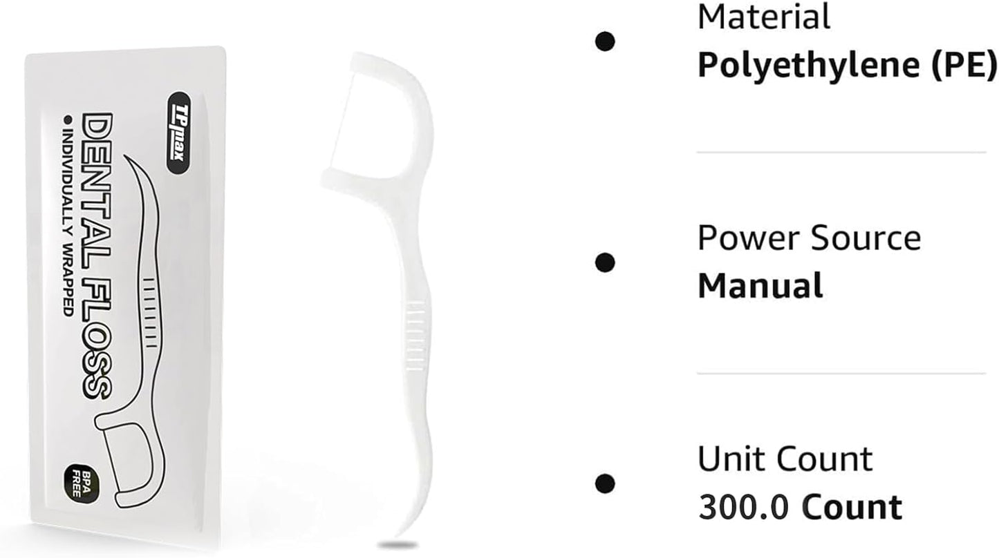 300 Count Dental Flossers Each Individually Wrapped, Floss Singles Bag, Travel Hotel Restaurant Office Car Dental Floss, Floss Picks Oral Care Teeth Clean Flat Wire