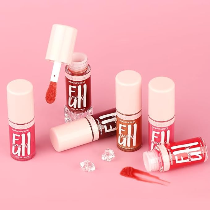 Anglicolor 2PC Lip Oil and Metallic Glitter Pink Lipstick,Natural Lip Plumper,Fruit Flavoured Lip Oil,For Dry Lip's Moisturizing Hydrating,Vegan & Cruelty-free (05 Athena+15)