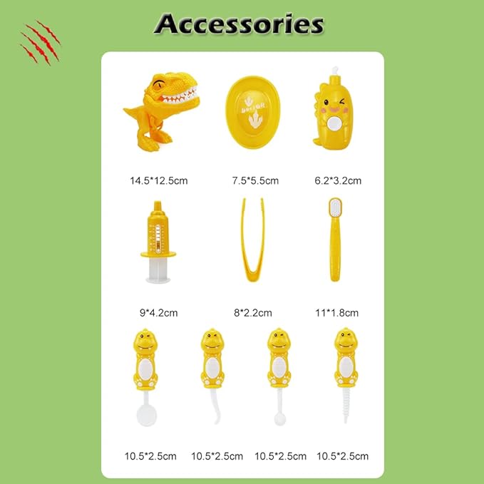 Bundle 19PCS = 9PCS Plastic Simulation Dentist Play Set (Yellow) + 10PCS Plastic Dinosaur Simulation Dentist Play Set (Red)