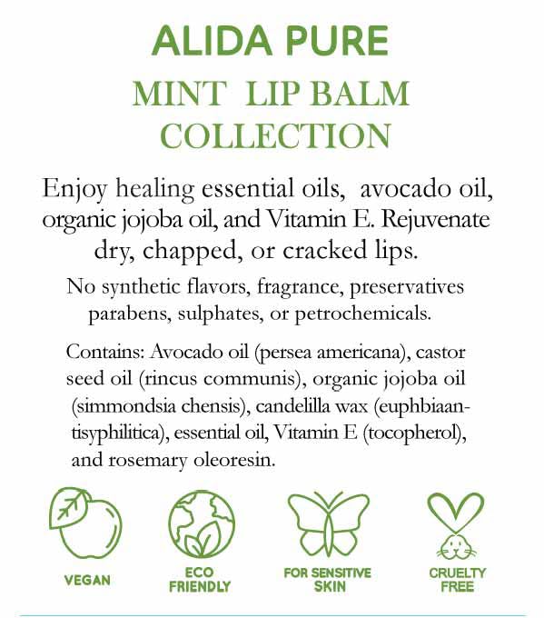 Mint Lip Balm Collection, Vegan Set, Beeswax Free, with Organic Jojoba and Avocado Oil, Vitamin E, Natural Moisturizer for Dry, Chapped Lips, 3 Tube Set