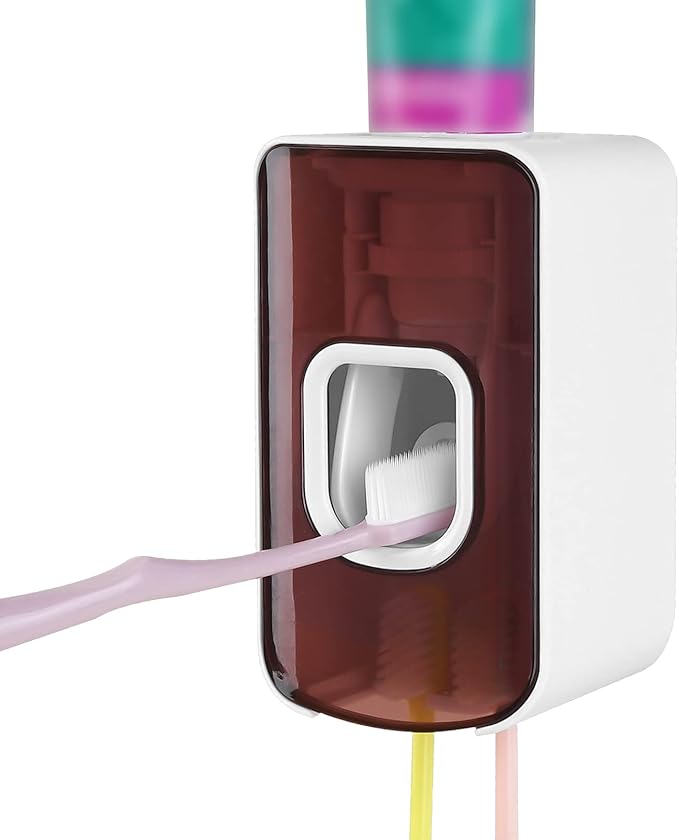 2 Slot Toothbrush Holder and Toothpaste Dispenser Wall Mounted, Automatic Toothpaste Squeezer, 2 in 1 Tooth Brush Toothpaste Organizer for Shower (Red 2Pack)