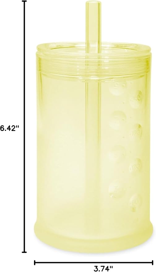 Olababy Clear View Silicone Training Cup with Straw Lid | Toddler Sippy Trainer 12mo+ | Unbreakable Water Drinking Cups for Kids 2yr+ | Baby Led Weaning & Feeding Supplies (Lemon, 9 oz)
