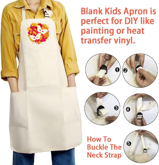 FreeNFond Kids Apron Adjustable Child Apron with 4 Pockets for Baking Painting