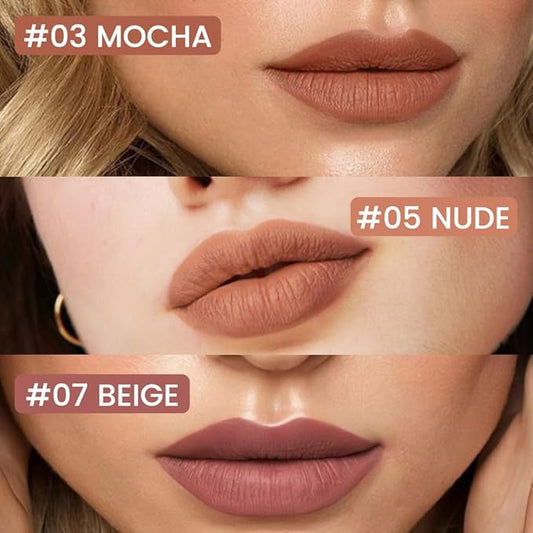 Kaely 3Pcs Mocha Nude Beige Longwear Liquid Lip Liner Waterproof, 24 Hour Long Lasting Lip Liner Stain Marker Pen, 2-in-1 Matte Semi Permanent Lipliner & Lipstick, 03+05+07