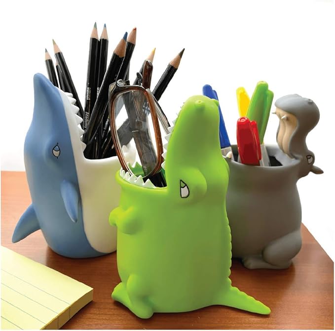 Kids Toothbrush Holder Toothbrush Organizer – Durable Silicone Animal Tooth Brush Holder – Easy to Clean Toothbrush and Toothpaste Holder – Toothbrush Holders for Bathrooms by Lily’s Home (Crocodile)