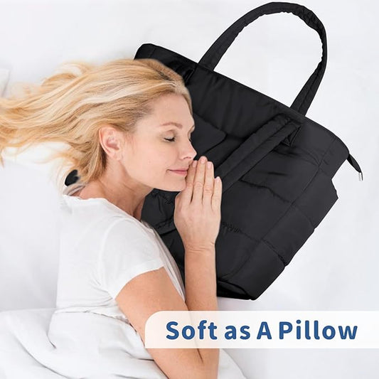 TOPDesign Puffer Tote Bag for Women, Lightweight Puffy Handbag with Compartments, Quilted Shoulder Bag for Work, Travel, Gym