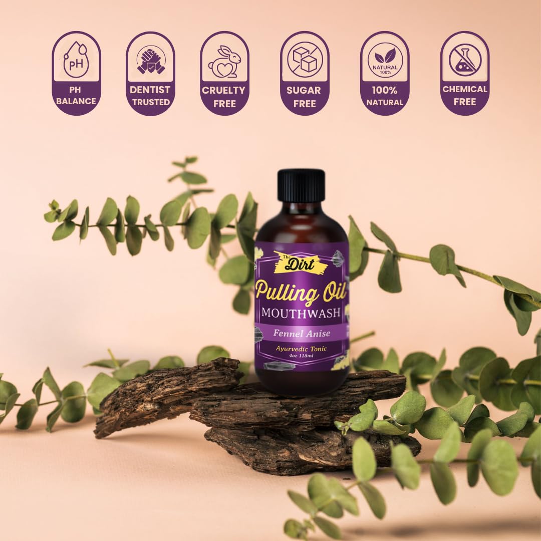 THE DIRT Oil Pulling Mouthwash - Gluten Free - Removes Plaque, Tartar, Bad Breath & Whitens Teeth (Fennel Anise, 4 Ounce)