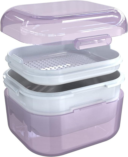 ARGOMAX Denture case, Denture Cup for Soaking dentures(Not Leak-Proof), Thorough Cleaning of dentures, Retainer, Mouthguards, Clear Braces (Purple).