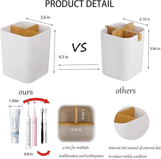 Toothbrush Holder for Bathrooms, 3 Slots Toothbrush and Toothpaste Holder Bathroom Counter Organizer for Electric Toothbrushes, Floss, Razors - White
