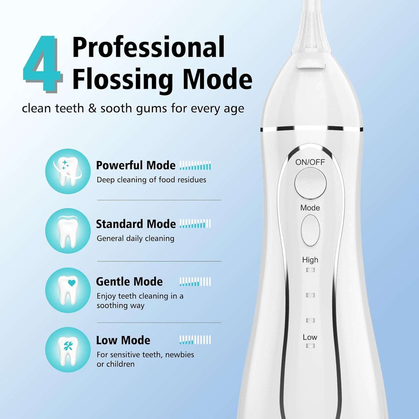 Leominor Water Dental Flosser Pick for Teeth, 300ML Portable Oral Irrigator Upgraded Tank Removable,IPX7 Waterproof, Rechargeable Travel Teeth Cleaner, Professional Electric Flossing (White)