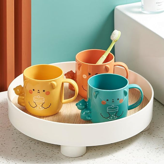 Cabilock 2Pcs Cartoon Toothbrush Cups for Adorable Plastic Mouthwash Cup with Handle Bright Color and Cute Design for Boys and and Easy to Clean