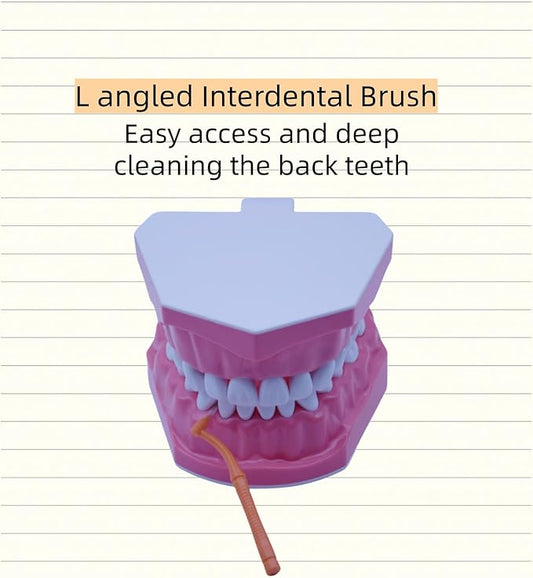 50 Pcs Interproximal Brush, Gum Interdental Brushes, L Angle Reusable Dental Cleaners Brushes,Disposable Oral Dental Hygiene Brush,Dental Toothpick Floss for Braces,Tooth Cleaning Tool (Pink)