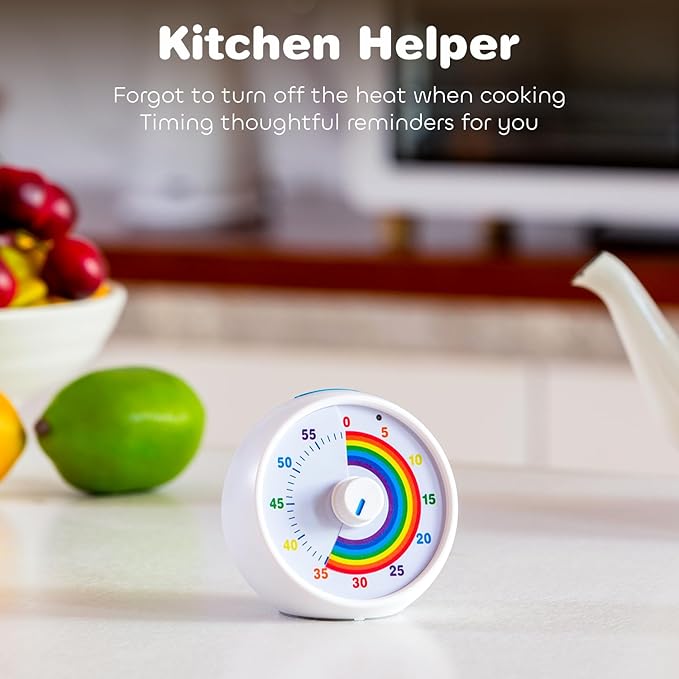 Visual Timer for Kids, 60-Minute Countdown for Classroom Office Kitchen, Desk Timer Kids Time Management Tools with Silent Operation, Pomodoro Timer Rainbow Pattern(White)