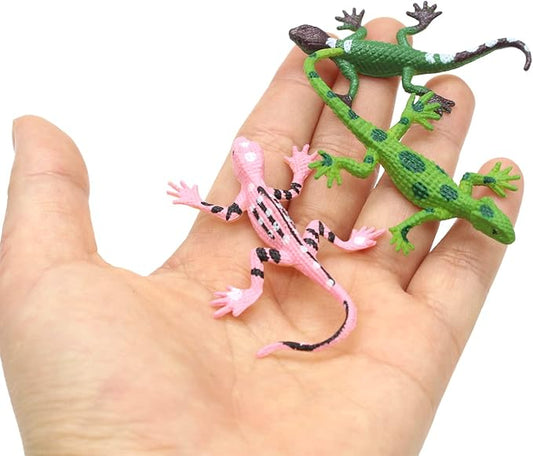 SmilerSmile Animal Assorted Mini Plastic Figures Toy Set, Educational Party Cake Topper, Goody Bag Filler (12pcs Small Lizard)