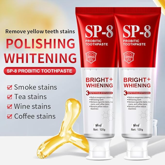 SP-8 Probiotics Whitening Toothpaste - Probiotics for Teeth Whitening and Gum Health - Enamel-Safe, Fluoride-Free, Double Mint Flavor,Fresh Breath-4pcs