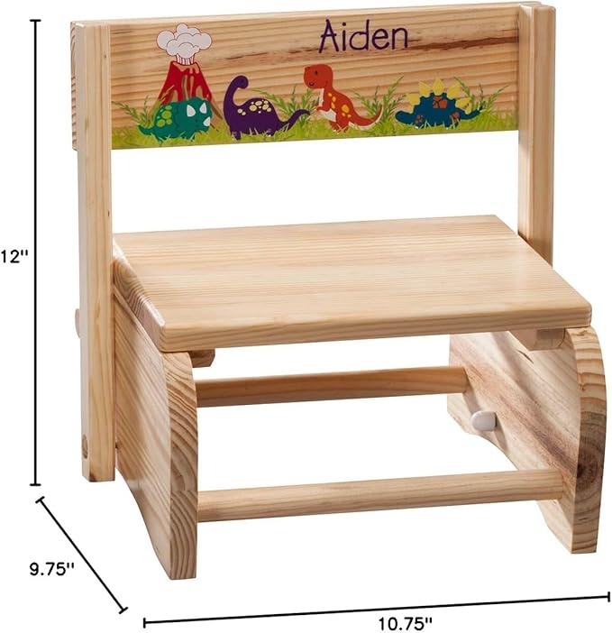 Custom 2-in-1 Children's Step Stool and Chair, Customized with Kid’s Name, Dinosaur Design