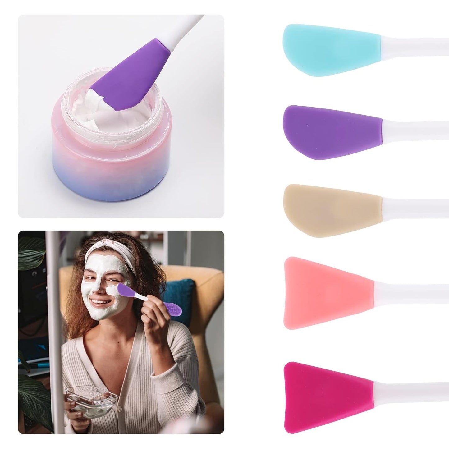 10 Pack Silicone Face Mask Applicator, 2 in 1 Double-Sided Facial Scrubber Brush Tool, Double-Head Manual Cleansing Brush for Deep Gentle Exfoliating