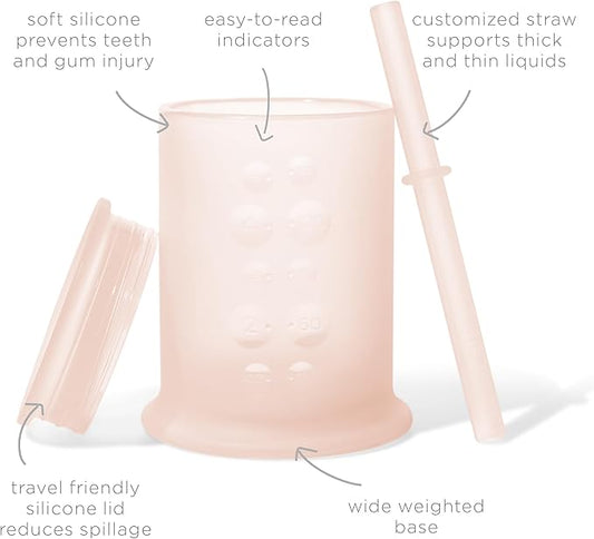 Olababy Silicone Training Cup with Straw Lid | Babies Water Drinking Cup | 6+ Mo Infant To 12-18 Months Toddler | Sippy Cup For Kids & Smoothie Cup | Baby Led Weaning (Coral, 5 oz)