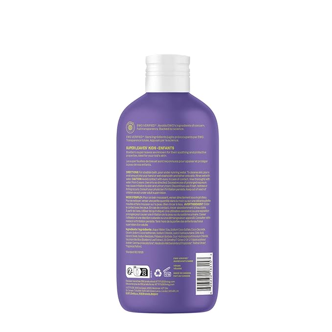 Attitude Bubble Wash for Kids, EWG Verified Bubble Bath, Hair Shampoo and Body Soap, Dermatologically Tested, Plant- and Mineral-Based, Vegan, Vanilla & Pear, 16 Fl Oz