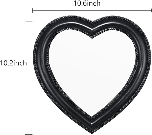 Heart Shape Makeup Mirror Wall Mounted Mirror with Hanging Hole for Home Room Decoration Birthday Gift Valentine's Day Gift for Girl,10.6x10.2inch(Black)