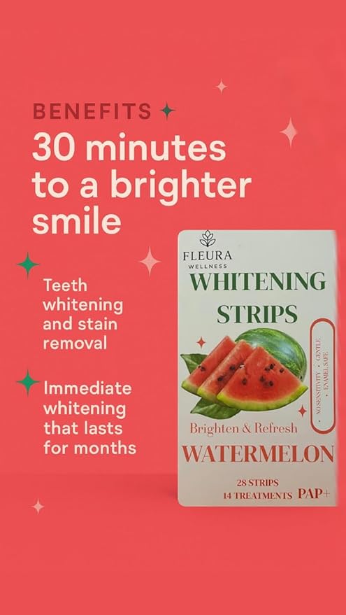 Pap Teeth Whitening Strips – Peach and Watermelon Flavor | Enamel-Safe, Sensitivity-Free Whitening, Gentle Daily Use, 28 Strips (14 Treatments) (Watermelon)