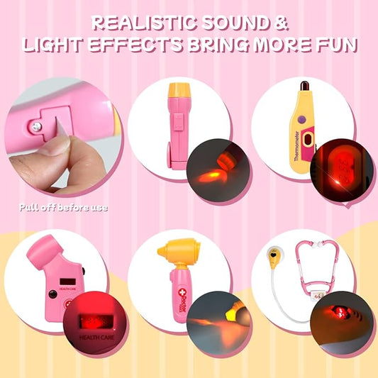 Meland Toy Doctor Kit for Girls - Pretend Play Doctor Set with Carrying Case,Stethoscope Toy & Dress Up Costume - Doctor Play Set for Girls Toddlers Ages 3 4 5 6 Year Old for Role Play Gift