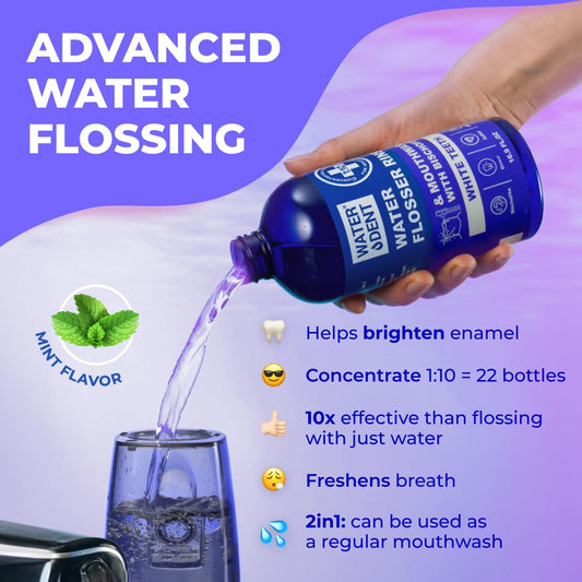 Concentrated Water flosser Rinse & mouthwash Teeth WHITENING | Add to Water Flossers| Fruit Flavor | 2 Pack = 33.8 fl.oz | Peroxide Free. Made in USA