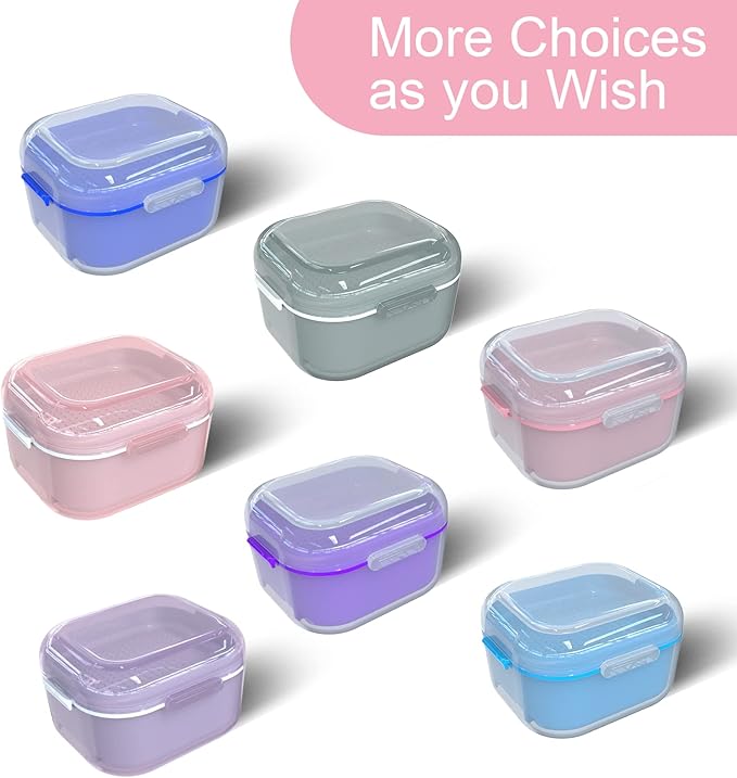 ARGOMAX Denture Case, Denture Cup for Soaking Dentures(Not Leak-Proof), Thorough Cleaning of Dentures, Retainer, Mouthguards, Clear Braces (Pink).