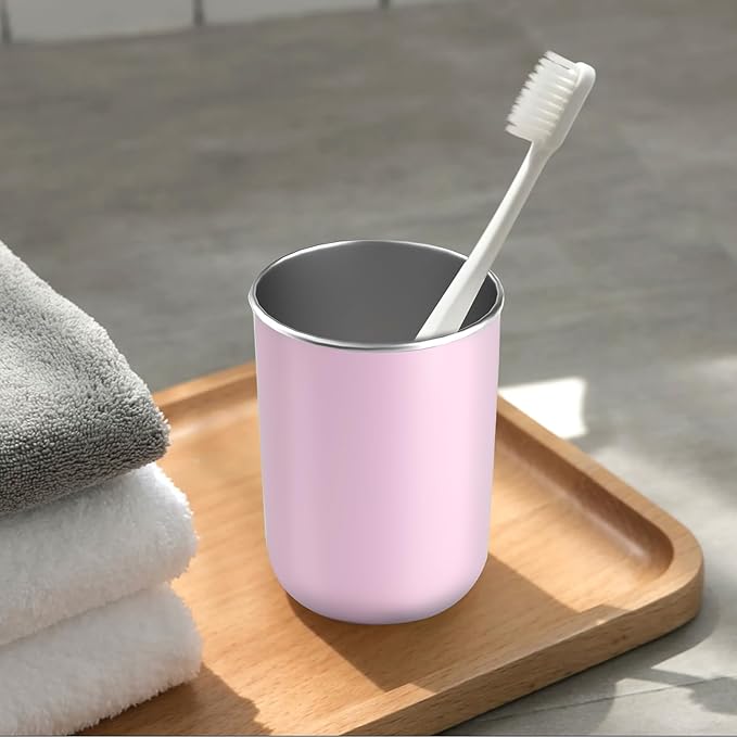 Stainless Steel Mouth wash Cup 12 oz Toothbrush Cup Stainless Steel Small Children Cups for Home,BPA-Free Insulated Tumbler for Home & Outdoor Activities drinking cup (pink)