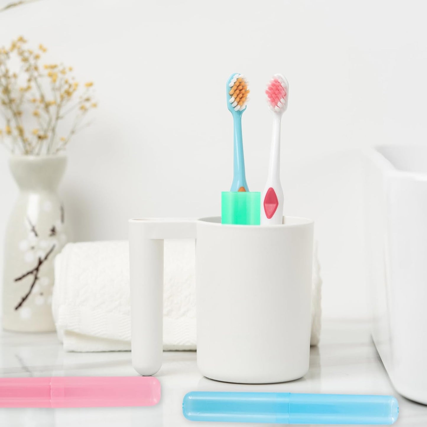 8 PCS Toothbrush Covers and Toothbrushs Travel Case, Travel Toothbrush Holder, Tooth Brush Cover Cap for Traveling, Bathroom, Camping, Business Trip