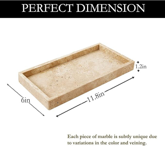 Marble Vanity Tray Italy Natural Travertine Stone Decorative Tray for Perfume, Cosmetic and Kitchen Organization, Coffee Table Display Beige