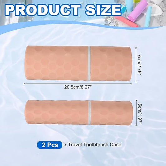 uxcell 2Pcs Travel Toothbrush Case, 8.1x2.8x2 Portable Travel Toothbrush Holder with Dot, Plastic Toothpaste Container for Bathroom, Gym, Business Trip, Camping, Light Pink
