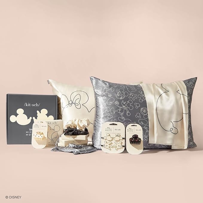 Kitsch & Disney Mickey Mouse Satin Pillowcase with Zipper Softer Than Silk, Cooling Pillow Case for Hair & Skin, Wrinkle-Free, Machine Washable, Queen/Standard 19x26