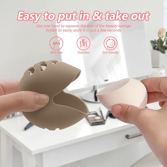 2PCS TIKIUKI Makeup Sponge Holder Beauty Blender Bolder Makeup Sponge Case Breathable Make Up Sponge Case Essentials Suitable for Business or Travel(Rose+Khaki)