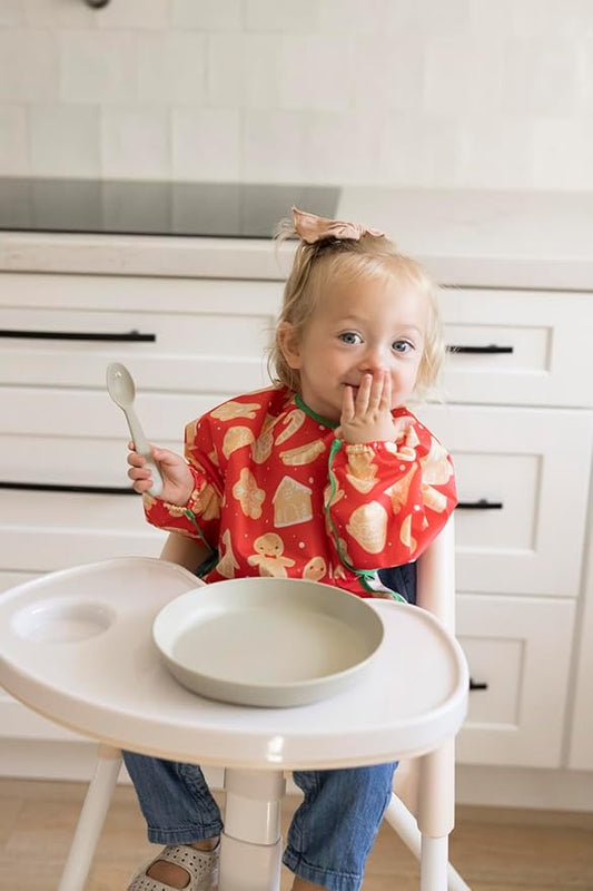 Tiny Twinkle Long Sleeve Bib for Babies & Toddlers – Waterproof Smock Bib for Eating – Machine Washable & Mess-Proof, Baby Feeding Essential & Shower Must-Have(Gingerbread, 6–24M)