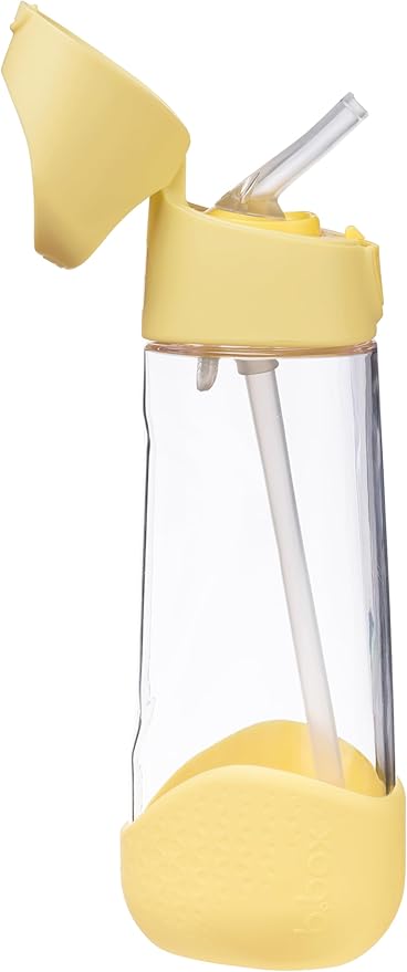 b.box 20oz Tritan Kids Water Bottle –Toddler Drink Bottle with Straw for School, Daycare, Travel w/Easy-Grip Triangular Design, Leak Proof Lid & Handle, BPA Free, Dishwasher Safe (Lemon Twist)
