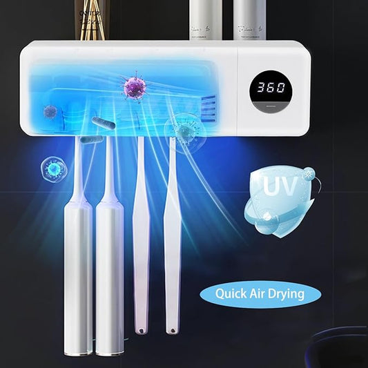 Thanksgiving Pick, Cordless Sanitizeri Toothbrush Holder, Sanitizeri Toothbrush Cleaner with 4 Slots & Timer Function, No-Drill Rechargeable Bathroom Wall Mounted Toothbrush Holders