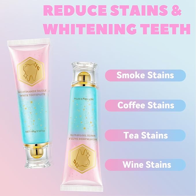 2PCS Niacinamide Whitening Toothpaste, Intensive Stain Removal & Teeth Brightening for Fresh Breath, Deep Cleaning, Enamel Safe & Gum Care (2 Pack)