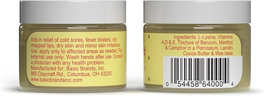 Basic Brands - L-Lysine Ointment - 0.875 oz - Lysine Cold Sore Treatment and Blister Relief - Soothes Chapped Lips and Dry Skin – 2-Pack