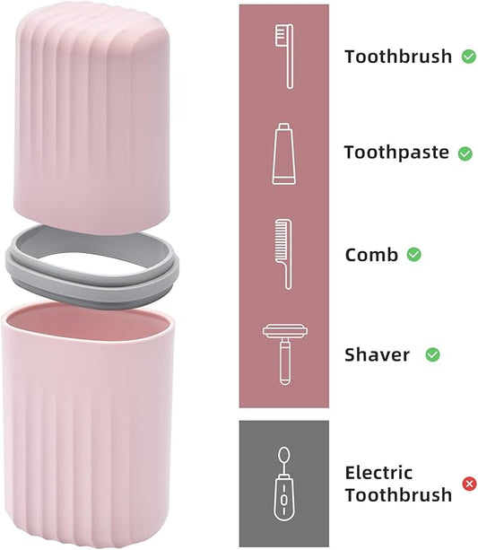 VITVITI Toothbrush Travel Case, Portable Travel Soap Container Leakproof Dish Tray, 7.88 inch Toothpaste Travel Toothbrush Holder with Cover for Trip/Bathroom/Camping(Pink)
