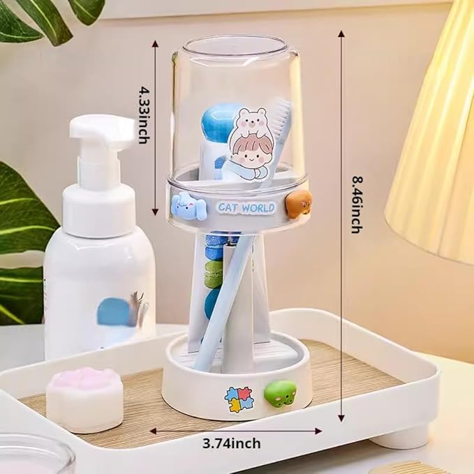 Kids Toothbrushes Holder with Cute Cup, with Kawaii Badge Sticker, Electric Toothbrush Holder for Kids Toddler, Tooth Brush Stand, Creative Bathroom Organizer Storage (White)