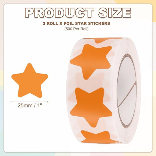 PATIKIL Star Stickers Roll 1 Inch(25mm), 1000pcs Reusable Self-Adhesive Star Labels for Reward Behavior Chart Teachers Business Decorating Wedding DIY Crafts, Orange
