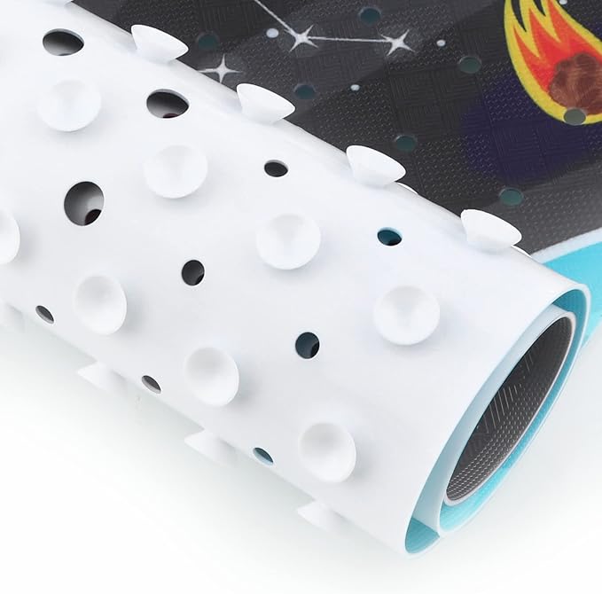 Bathtub Mat Kids Baby Non Slip Shower Mat 40X16 Inch Extra Long Toddler Anti Slip Bath Mats for tub Mat with Suction Cups and Drain Holes,Sky