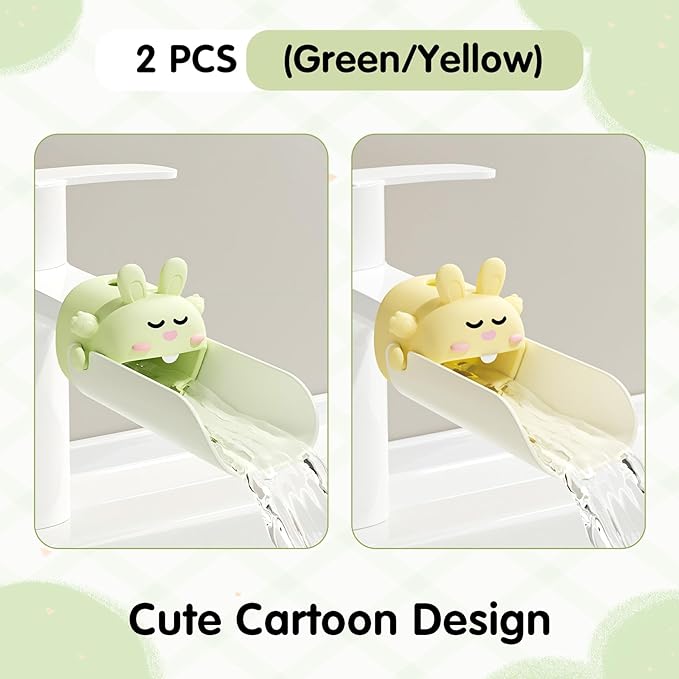 Faucet Extender Silicone Faucet Extender Temperature Sensitive for Toddlers Silicone Sink Extender Babies Kids Children (Yellow+Green/Happy Rabbit)