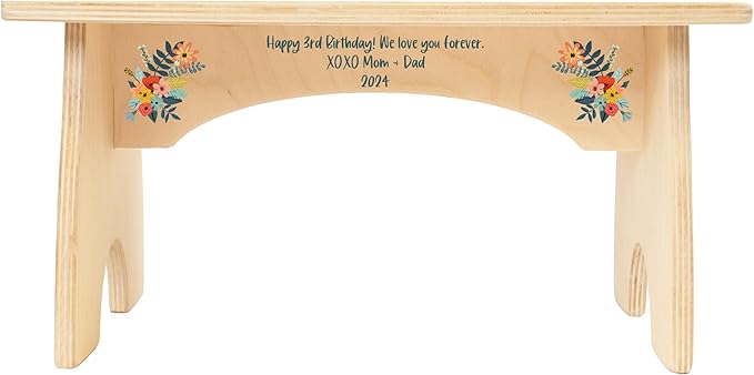 Floral Step Stool for Toddlers- Personalized Wood Kids Step Stool with Name for Kitchen Sink, Bathroom, Potty Training, Kitchen Sink- Sturdy and Safe- Made in USA by BloomOwl (Floral- Botanical)